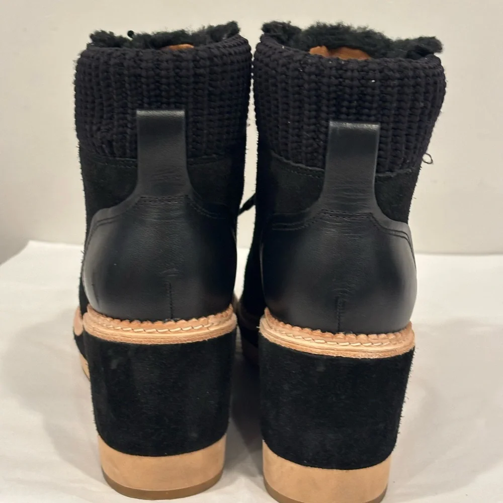 Kate Spade Willow Wedge Black Suede and Tan Lace Up Boots - Picture 3 of 10